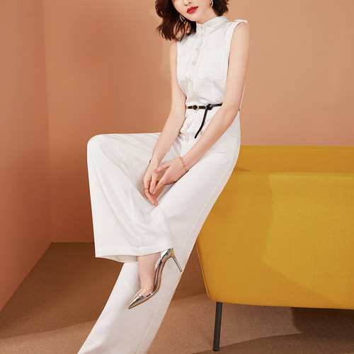 美妃雅白色高级感连体裤秋女阔腿裤长裤2025春秋新款气质连体衣服