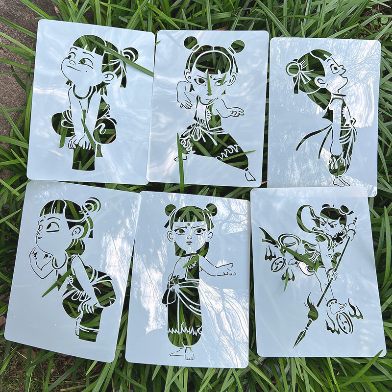 哪吒镂空模板镂空绘画模板万能小学生花边尺画画模具拓印模具素材