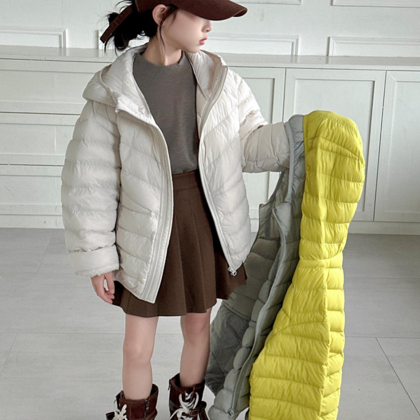 韩国女童羽绒服2025冬新款男童中大童保暖90白鸭绒排骨连帽外套潮