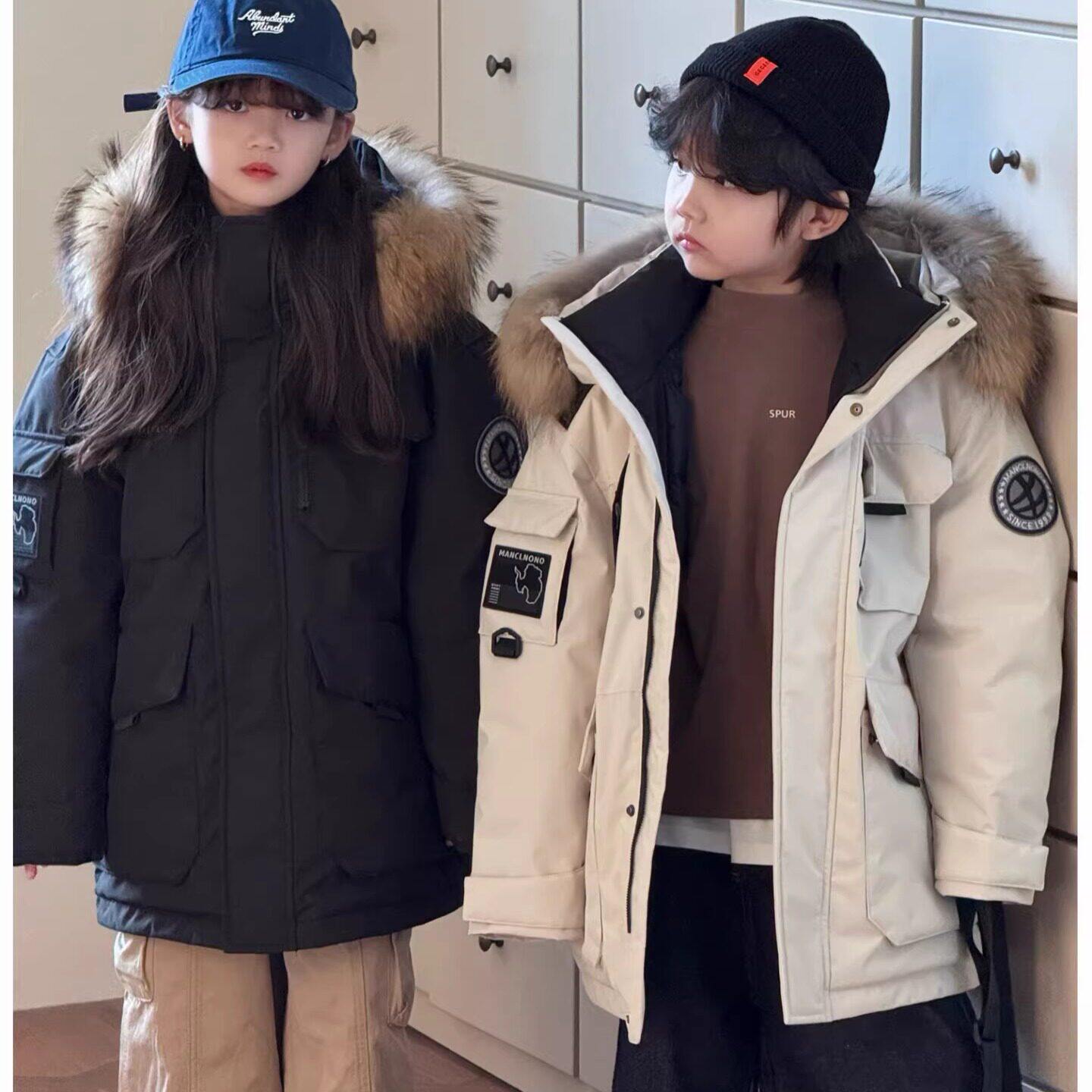 韩国童装儿童工装羽绒服90鸭绒羽绒服
