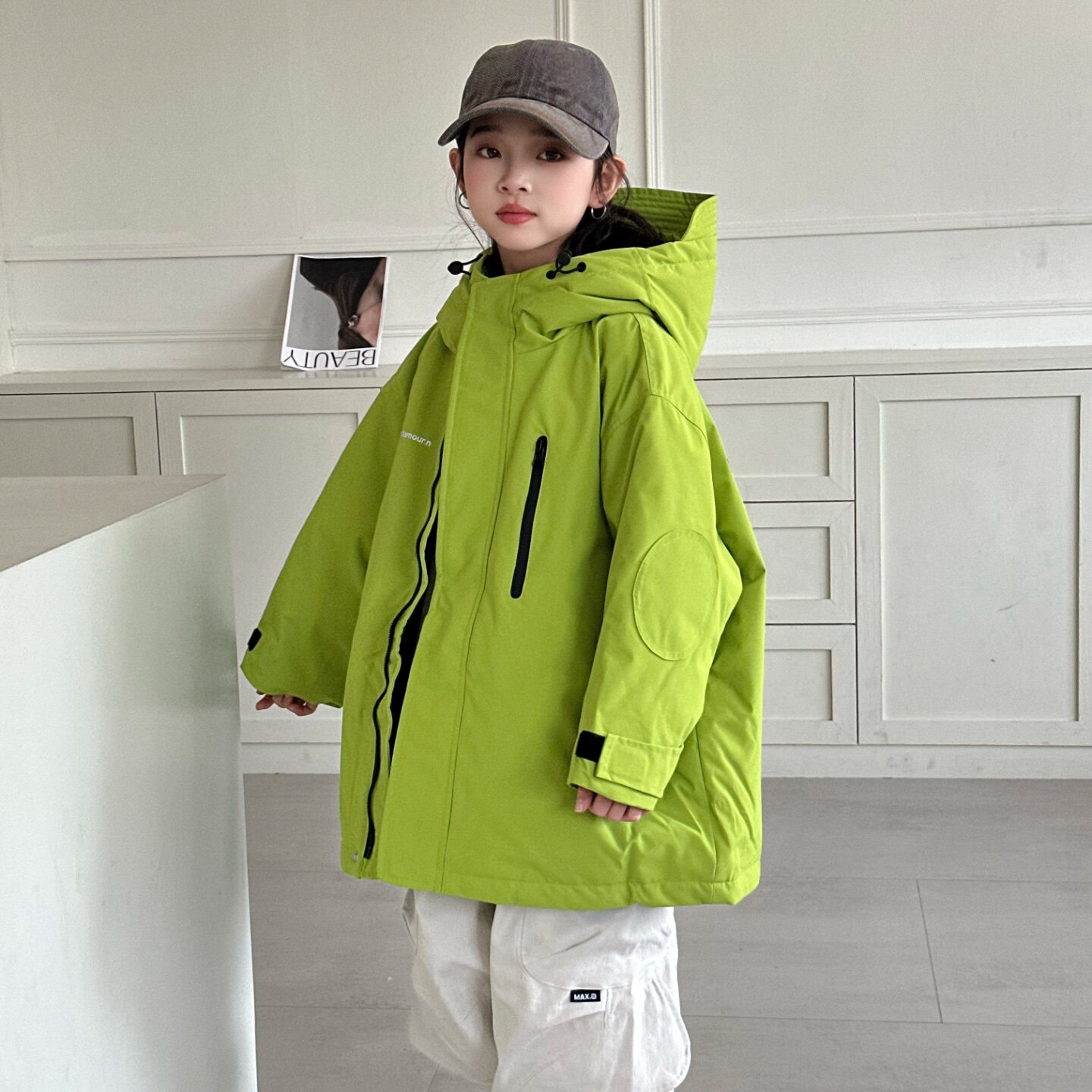 韩国工装儿童羽绒服2025冬季新款男女童中大童90白鸭绒冲锋衣外套