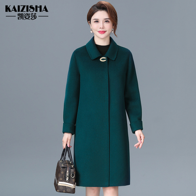 中年妈妈装双面呢羊毛大衣大码女