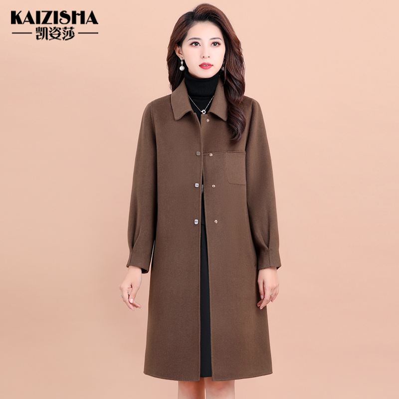 中老年秋冬双面呢羊毛大衣女宽松大码呢子妈妈装毛呢绒外套中长款