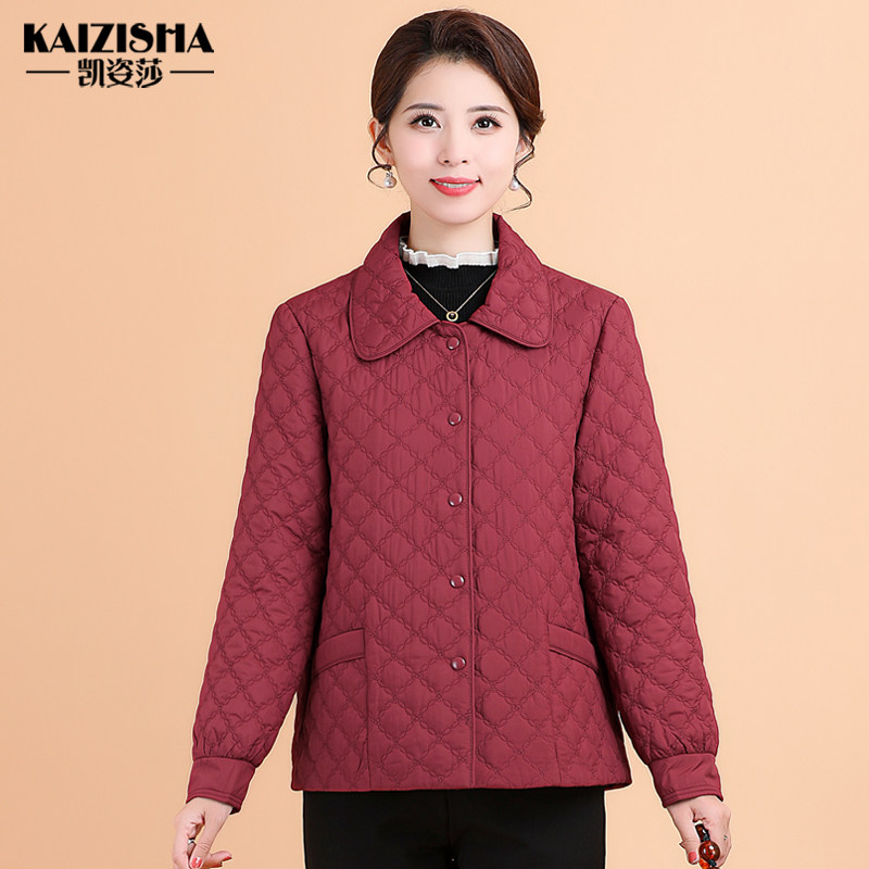 时尚小个子妈妈装棉衣中老年人薄款棉衣女秋冬季夹棉外套短款棉服