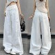 高腰宽松显瘦直筒休闲裤 女春夏新款 小雏菊刺绣白色牛仔阔腿裤 美式
