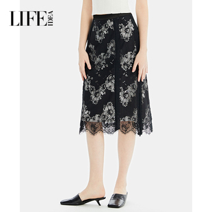 莱芙艾迪儿时尚轻熟风气质典雅蕾丝半身裙女秋冬高腰显瘦中长裙