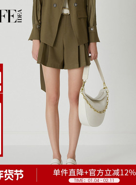 莱芙艾迪儿复古橄榄绿高腰短裤简约百搭裤子休闲女裤1E1K72200
