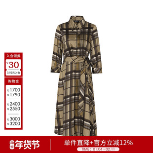 D佳美学馆秋季复古马德拉斯格撞色领巾连衣裙女法式优雅显瘦裙子