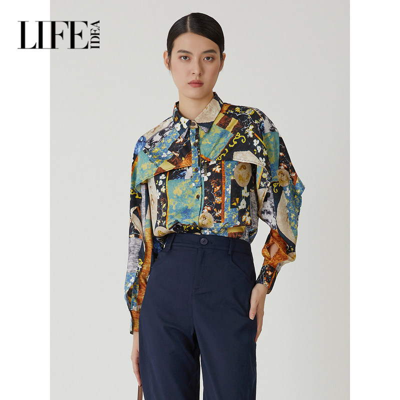 莱芙艾迪儿通勤时尚复古印花衬衫春新款披风领设计修身显瘦衬衣,女装/女士精品,衬衫,淘宝优惠券,粉丝福利购,淘宝优惠卷