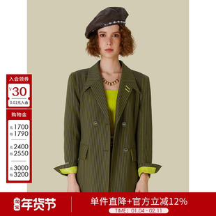 D佳美学馆秋冬职场通勤利落干练西装外套女经典条纹百搭简约外套