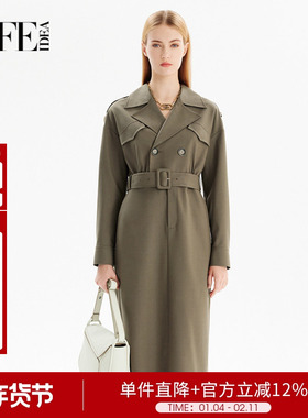 莱芙艾迪儿摩登飒感风衣式长袖连衣裙高腰显瘦裙子3V1L94069