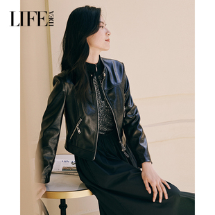 莱芙艾迪儿时髦复古经典 气质显瘦外套 港风漆皮机车服女秋冬个性
