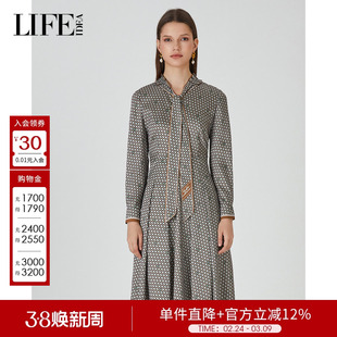 莱芙艾迪儿通勤飘带领衬衫裙复古优雅气质秋季连衣裙1E3L94077