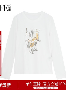 莱芙艾迪儿品牌女装新款上衣休闲简约时尚长袖印花T恤1E1T22063