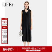 莱芙艾迪儿秋季 气质高级感钉珠褶皱背心裙女经典 优雅知性连衣裙