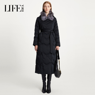 【白鹅绒】莱芙艾迪儿过膝羽绒服女小个子毛领中长款冬季加厚外套