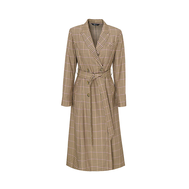 D佳美学馆经典气质典雅千鸟格连衣裙女秋冬新款通勤收腰连衣裙