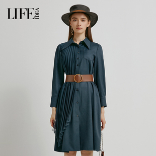 高级简约显瘦裙子 裙女经典 莱芙艾迪儿秋季 都市通勤OL风气质衬衫