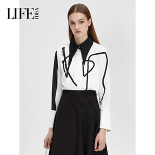 莱芙艾迪儿春新款通勤休闲大翻领设计感小众衬衫女上衣品牌女装