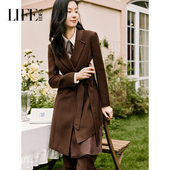 收腰显瘦大衣女通勤复古个性 莱芙艾迪儿秋冬新款 经典 网纱拼接外套