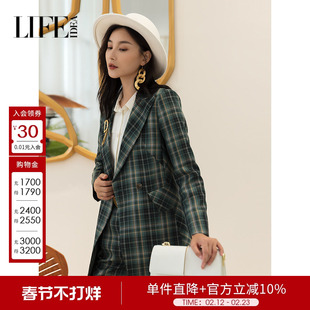 【品牌女装】莱芙艾迪儿女士千鸟格长款外套春季时尚风衣