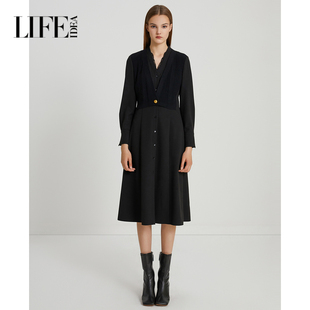 莱芙艾迪儿气质优雅百搭修身显瘦中长袖连衣裙女秋冬新款内搭裙