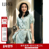 莱芙艾迪儿夏季 衬衣 上衣不规则下摆两粒扣设计通勤OL女装 新款 衬衫