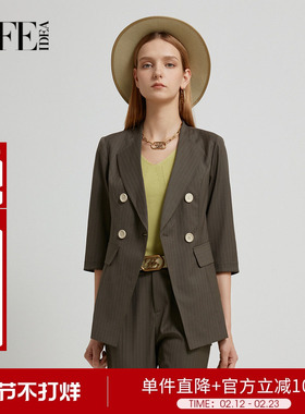 莱芙艾迪儿女装休闲西服经典条纹五分袖西装外套女1W3W68002