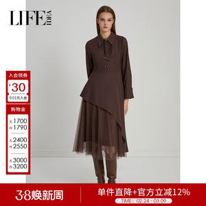 莱芙艾迪儿秋冬经典复古个性网纱连衣裙女时尚气质收腰显瘦连衣裙