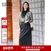 莱芙艾迪儿时髦个性 雪纺烫银拼接连衣裙女高级感修身 显瘦连衣裙