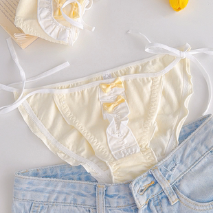 「千夏奶黄」系带低腰丁字裤性感女士内裤绑带可解纯棉裆2026新款