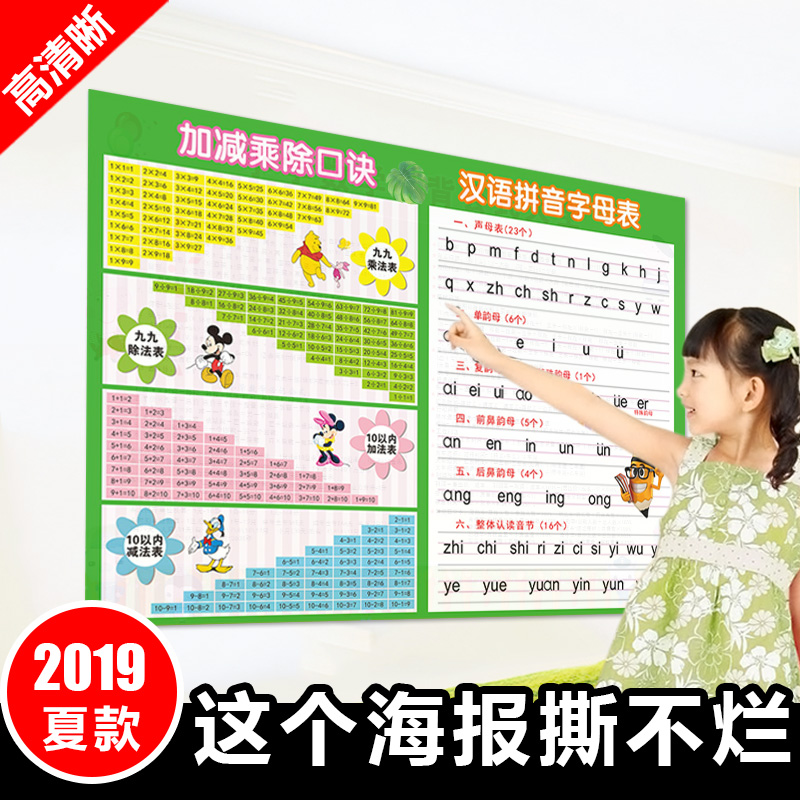 加减乘除口诀表一年级小学生99墙贴20.00元包邮