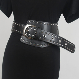 小众复古铆钉西部牛仔风不规则宽边腰带女款装饰配裙子个性皮带