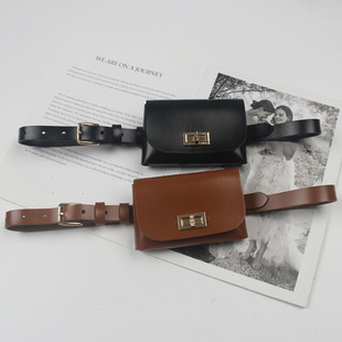 旋转锁扣可拆卸小腰包皮带女潮酷ins真皮小包包儿童走秀配饰腰带