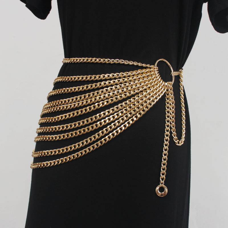 网红多层ins流苏腰封西装粗链条