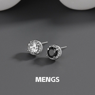 男士耳钉男高级感痞帅锆石耳环纯银男生美式超闪耳钉饰