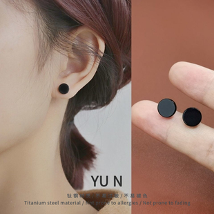s925黑色圈圈耳钉女2023新款 潮夏小众养耳洞设计感耳饰耳环