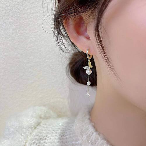 小众设计感蝴蝶仿珍珠流苏长款耳环女2023年新款潮韩国气质网红耳
