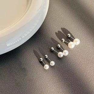 钛钢耳饰 螺旋拧扣珠珠耳钉法式简约精致耳骨钉女气质设计感耳饰