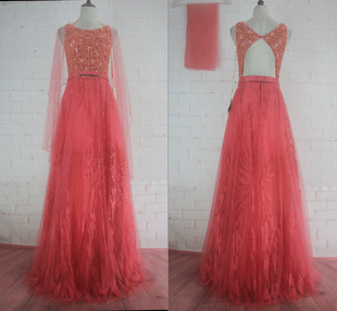 爆款 甜美高端重工钉珠镂空网纱蓬蓬晚礼服车模酒会年会长裙 韩版