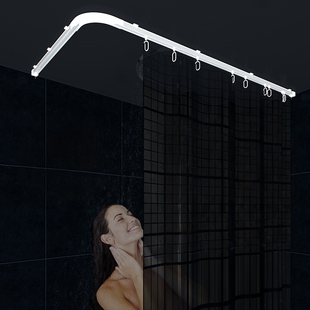 L形浴帘轨道吸顶轨道免打孔浴帘套装浴帘杆干湿分离弧形转角隔断