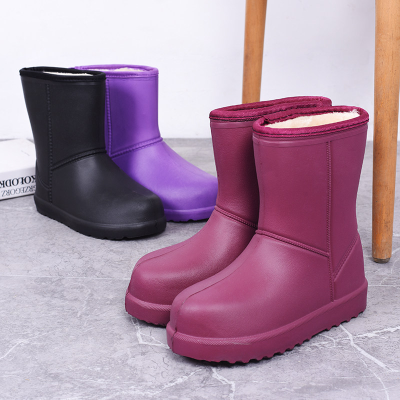 厚底防滑防水雪地靴女冬季中筒时尚少女雨鞋加绒保暖加厚外穿水鞋