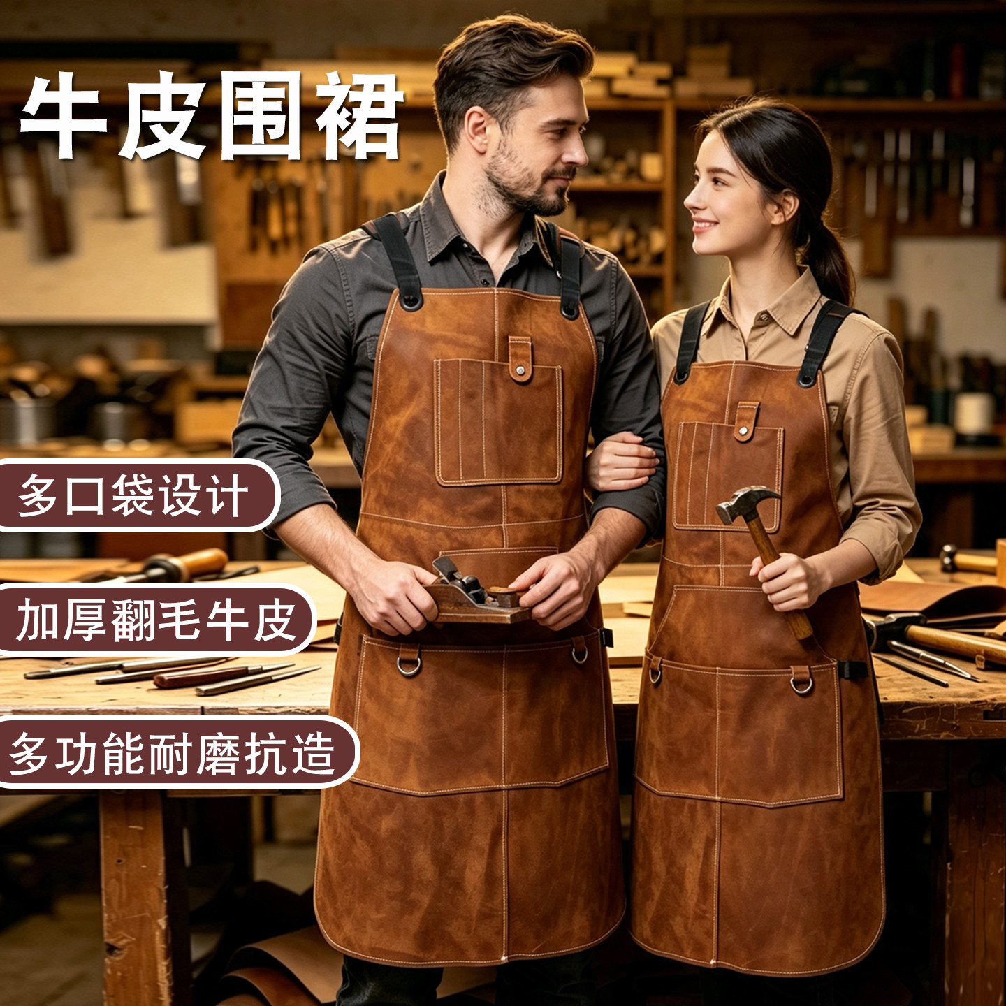 佳护加厚耐磨翻毛牛皮防护围裙