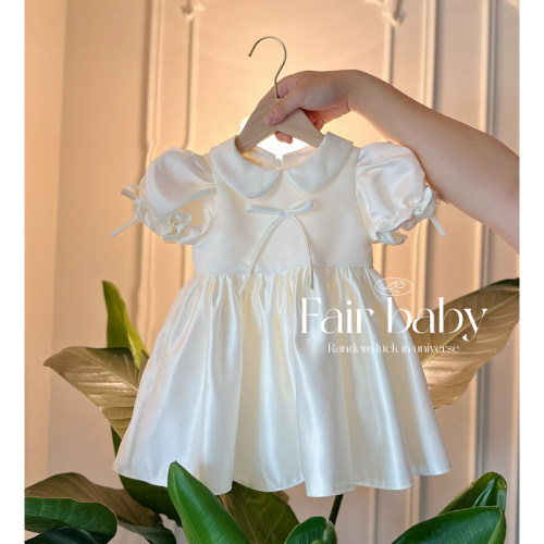 女宝宝一周岁生日儿童缎面礼服裙小女孩花童婚礼女童公主裙秋高端