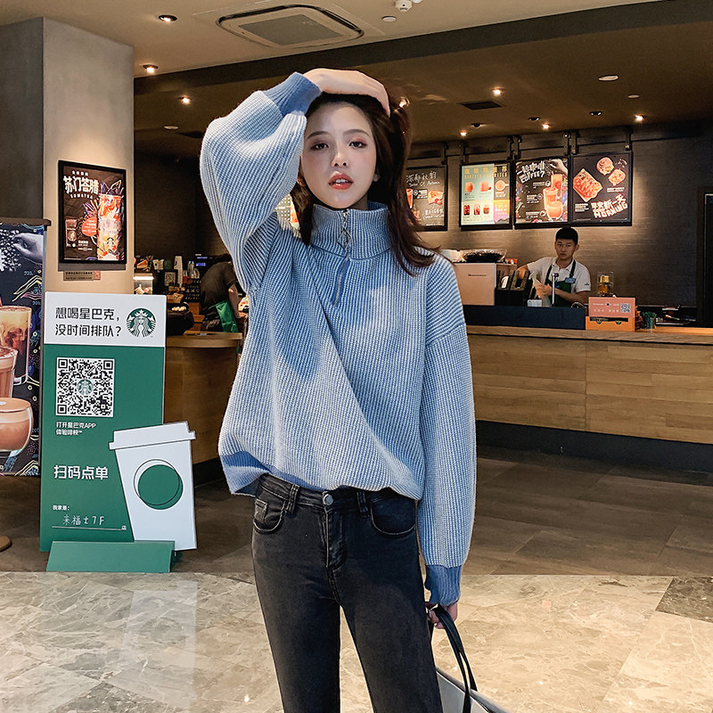 Sweater coat women 2019 new pattern Korean Edition Easy Exorcism Socket student High collar thickening blue jacket Sweaterin the Women's clothing/Boutique , Sweaters  category - from Buy2taobao.com to provide professional Taobao agent buy service