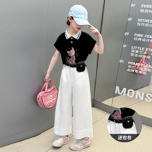 夏装 洋气儿童短袖 POLO衫 两件套 女大童阔腿裤 套装 女童夏季 2025新款