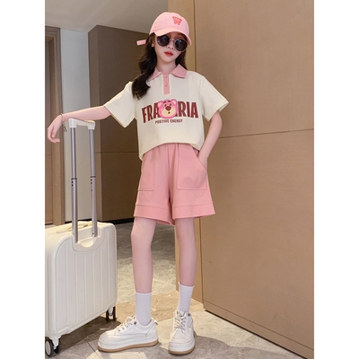女大童POLO衫短袖套装夏季2025新款夏装洋气初中生女孩短裤两件套