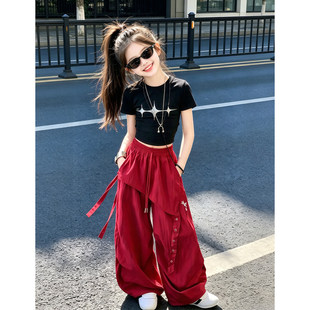 专柜女童夏装套装2026新款儿童爵士舞服装洋气超火工装裤大童夏季