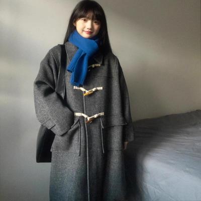 牛角扣羊毛大衣女中长款2025冬季新款羽绒内胆毛呢外套小个子加厚