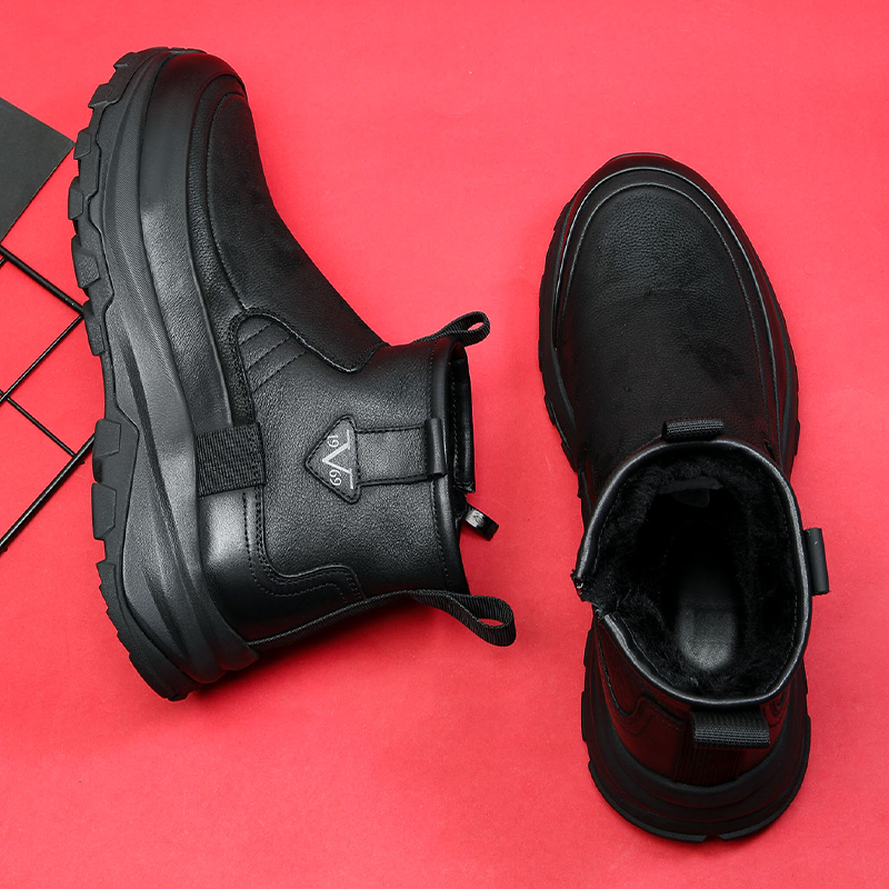 牛皮鞋面羊皮靴筒厚底加绒保暖靴